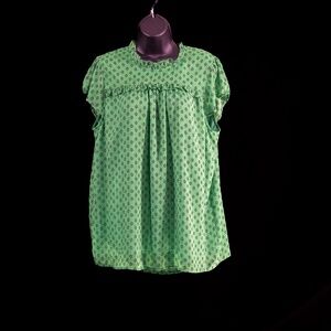 Carolina Belle Women's Green Printed Cap Sleeve Flowy Shirt
